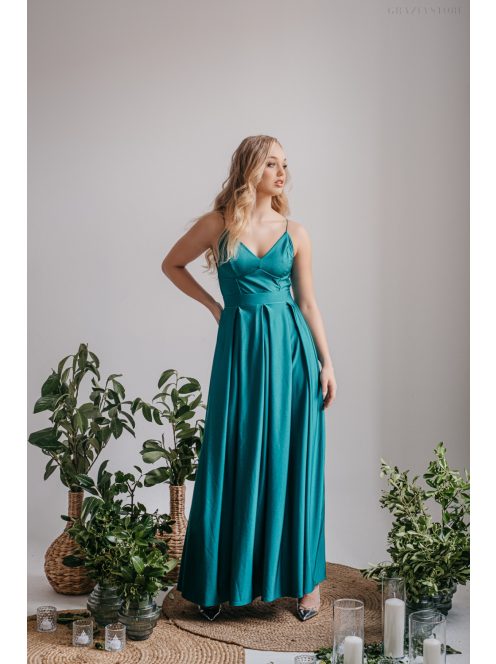 Zenina - maxi šaty s výstrihom do V a špagetovými ramienkami v boyscout  zelenej farbe z elastického materiálu