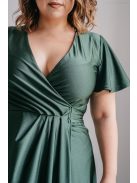 Alina -  zavinovacie maxi šaty s krátkym rukávom v goblin zelenej farbe