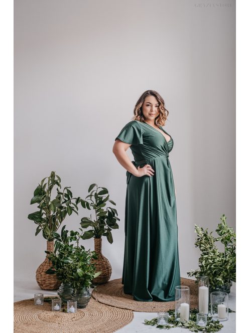 Alina -  zavinovacie maxi šaty s krátkym rukávom v goblin zelenej farbe