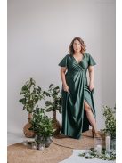 Alina -  zavinovacie maxi šaty s krátkym rukávom v goblin zelenej farbe