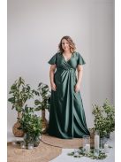 Alina -  zavinovacie maxi šaty s krátkym rukávom v goblin zelenej farbe