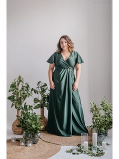   Alina -  zavinovacie maxi šaty s krátkym rukávom v goblin zelenej farbe