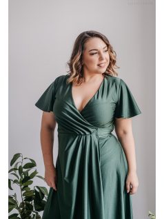   Alina -  zavinovacie maxi šaty s krátkym rukávom v goblin zelenej farbe