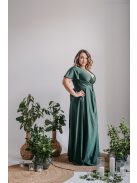 Alina -  zavinovacie maxi šaty s krátkym rukávom v goblin zelenej farbe