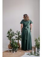 Alina -  zavinovacie maxi šaty s krátkym rukávom v goblin zelenej farbe