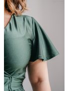 Alina -  zavinovacie maxi šaty s krátkym rukávom v goblin zelenej farbe