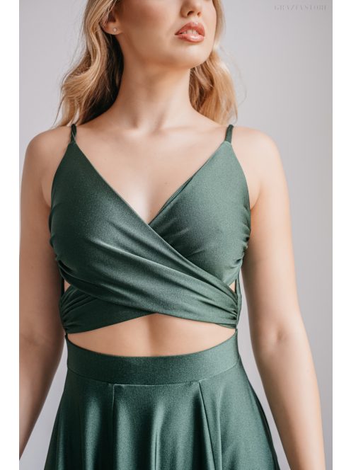 Yvonne - elastické maxi šaty s prekríženým topom, v goblin zelenej farbe