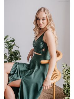   Yvonne - elastické maxi šaty s prekríženým topom, v goblin zelenej farbe