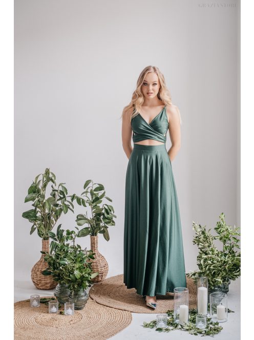 Yvonne - elastické maxi šaty s prekríženým topom, v goblin zelenej farbe