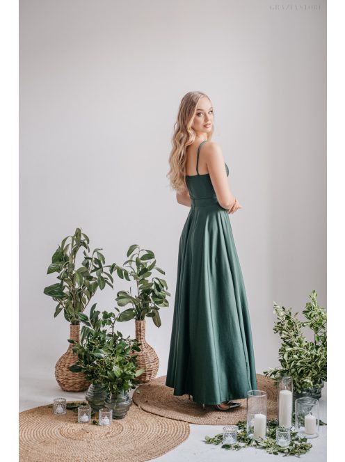 Yvonne - elastické maxi šaty s prekríženým topom, v goblin zelenej farbe