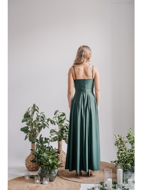Yvonne - elastické maxi šaty s prekríženým topom, v goblin zelenej farbe
