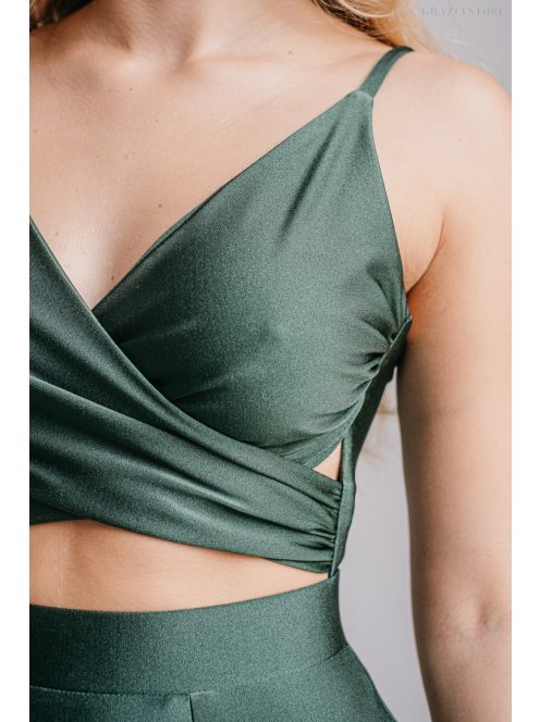 Yvonne - elastické maxi šaty s prekríženým topom, v goblin zelenej farbe