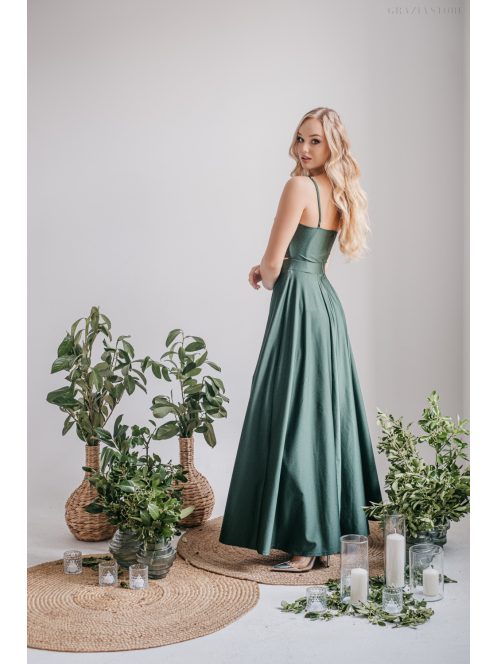 Yvonne - elastické maxi šaty s prekríženým topom, v goblin zelenej farbe