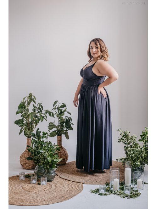 Hanna - čierne maxi šaty s výstrihom do V z elastického materiálu
