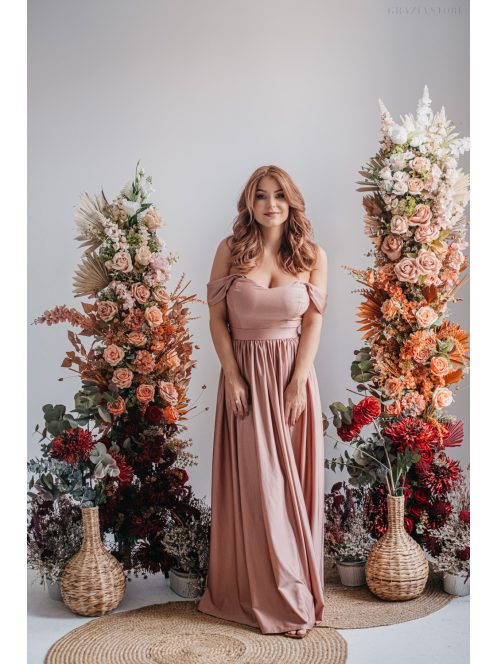 Rebeka - nariasená maxi sukňa, z lesklého, elastického materiálu, v  kávovo-krémovej farbe