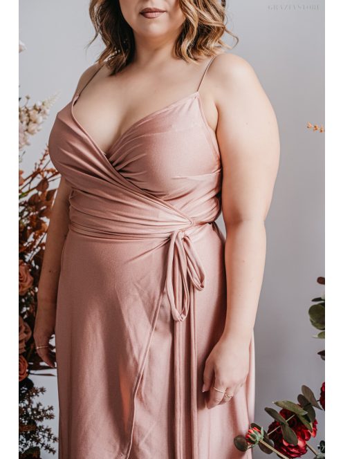 Antónia – zavinovacie šaty s asymetrickou sukňou v kávovo-krémovej farbe