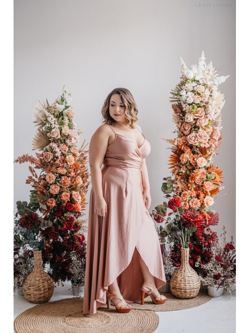 Antónia – zavinovacie šaty s asymetrickou sukňou v kávovo-krémovej farbe