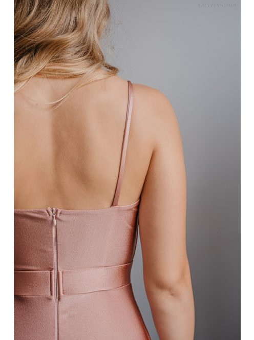 Cloe – Maxi šaty s tenkými ramienkami a výstrihom v tvare srdiečka, v kávovo-krémovej farbe