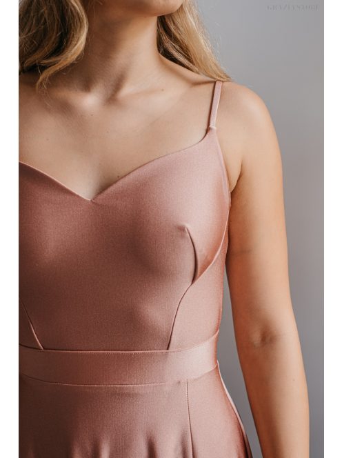 Cloe – Maxi šaty s tenkými ramienkami a výstrihom v tvare srdiečka, v kávovo-krémovej farbe