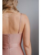 Cloe – Maxi šaty s tenkými ramienkami a výstrihom v tvare srdiečka, v kávovo-krémovej farbe