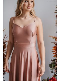   Cloe – Maxi šaty s tenkými ramienkami a výstrihom v tvare srdiečka, v kávovo-krémovej farbe