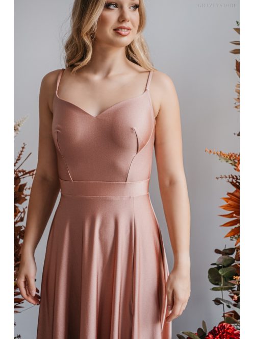 Cloe – Maxi šaty s tenkými ramienkami a výstrihom v tvare srdiečka, v kávovo-krémovej farbe