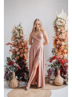   Cloe – Maxi šaty s tenkými ramienkami a výstrihom v tvare srdiečka, v kávovo-krémovej farbe