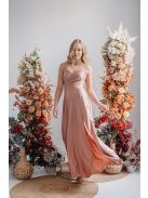 Cloe – Maxi šaty s tenkými ramienkami a výstrihom v tvare srdiečka, v kávovo-krémovej farbe