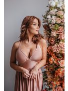 Emma - Elastické šaty kávovo-krémovej farby s výstrihom do V, so špeciálnym chrbtom