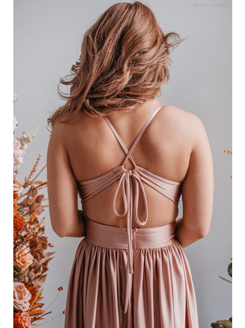 Emma - Elastické šaty kávovo-krémovej farby s výstrihom do V, so špeciálnym chrbtom