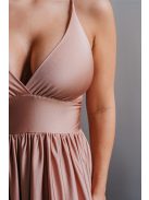 Emma - Elastické šaty kávovo-krémovej farby s výstrihom do V, so špeciálnym chrbtom