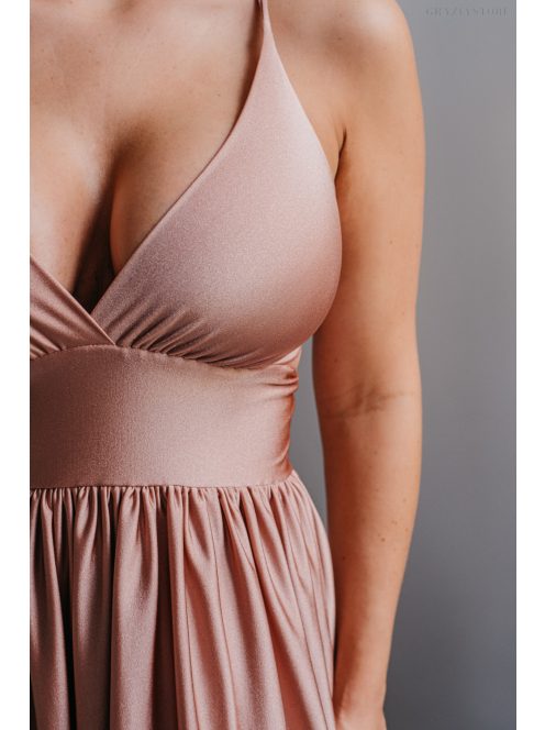 Emma - Elastické šaty kávovo-krémovej farby s výstrihom do V, so špeciálnym chrbtom