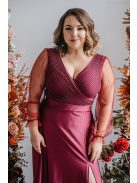 Polli s rukávmi – maxi šaty s preloženým, rebrovaným dekoltom a tylovými rukávmi, vo farbe bolero