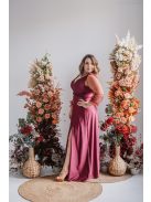 Polli s rukávmi – maxi šaty s preloženým, rebrovaným dekoltom a tylovými rukávmi, vo farbe bolero