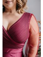 Polli s rukávmi – maxi šaty s preloženým, rebrovaným dekoltom a tylovými rukávmi, vo farbe bolero