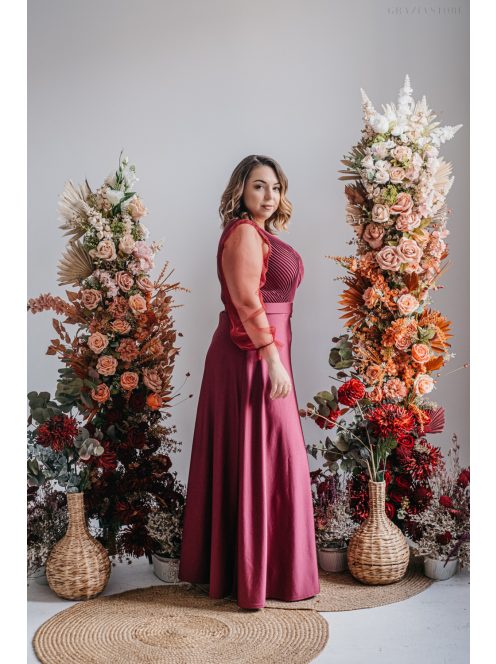 Polli s rukávmi – maxi šaty s preloženým, rebrovaným dekoltom a tylovými rukávmi, vo farbe bolero