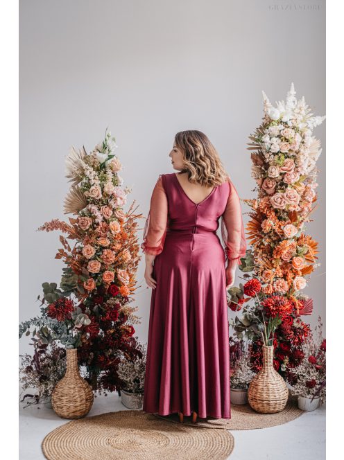 Polli s rukávmi – maxi šaty s preloženým, rebrovaným dekoltom a tylovými rukávmi, vo farbe bolero