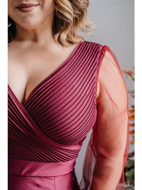 Polli s rukávmi – maxi šaty s preloženým, rebrovaným dekoltom a tylovými rukávmi, vo farbe bolero