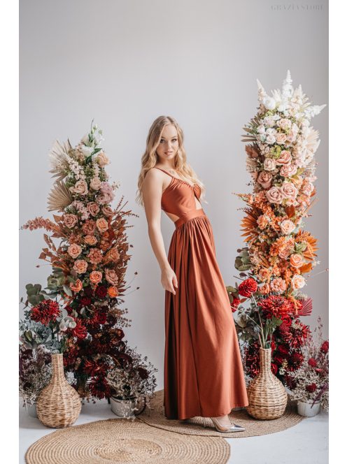 Lidia - špeciálne maxi šaty vo farbe dattero z elastického materiálu