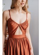 Lidia - špeciálne maxi šaty vo farbe dattero z elastického materiálu