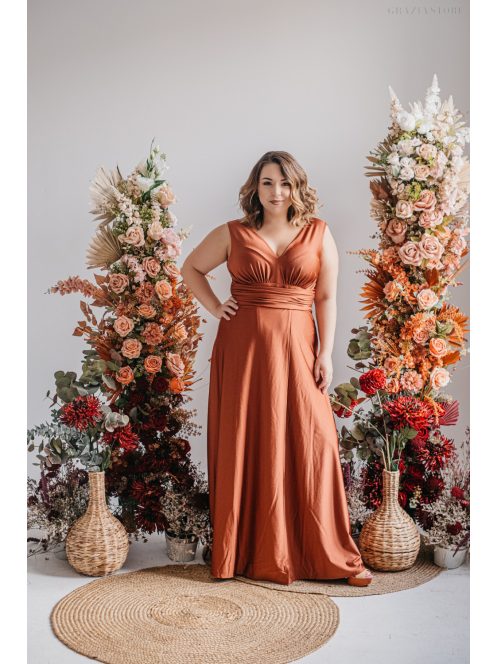 Heather - maxi šaty s výstrihom do V, vo farbe dattero