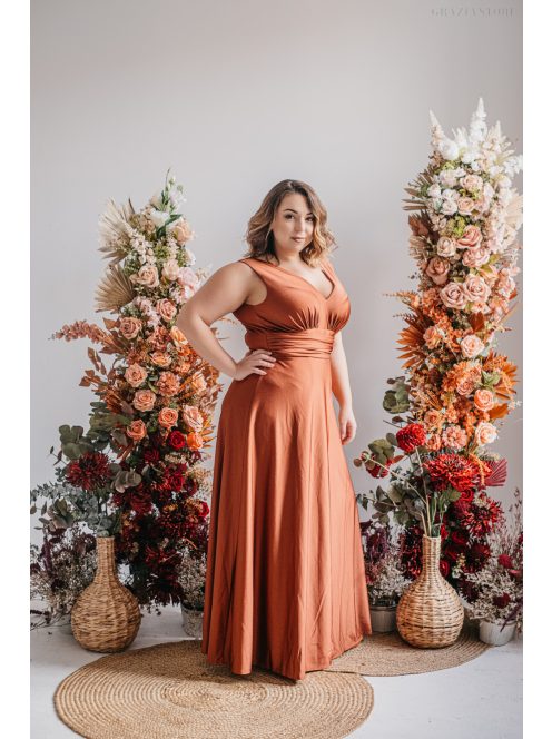 Heather - maxi šaty s výstrihom do V, vo farbe dattero