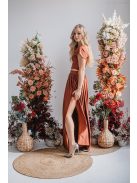 Rebeka - narisená maxi sukňa, z lesklého, elastického materiálu, farba dattero