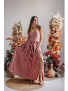 Madleine - maxi šaty s ramienkami na chrbte z elastického materiálu, vo farbe shiva