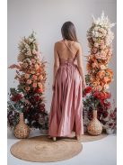 Madleine - maxi šaty s ramienkami na chrbte z elastického materiálu, vo farbe shiva