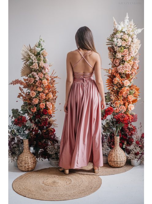 Madleine - maxi šaty s ramienkami na chrbte z elastického materiálu, vo farbe shiva