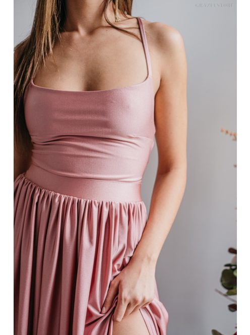 Madleine - maxi šaty s ramienkami na chrbte z elastického materiálu, vo farbe shiva