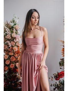   Madleine - maxi šaty s ramienkami na chrbte z elastického materiálu, vo farbe shiva