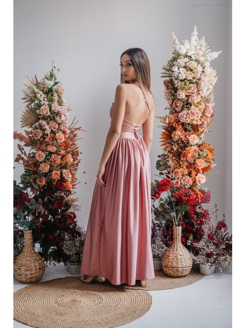 Madleine - maxi šaty s ramienkami na chrbte z elastického materiálu, vo farbe shiva