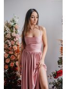 Madleine - maxi šaty s ramienkami na chrbte z elastického materiálu, vo farbe shiva